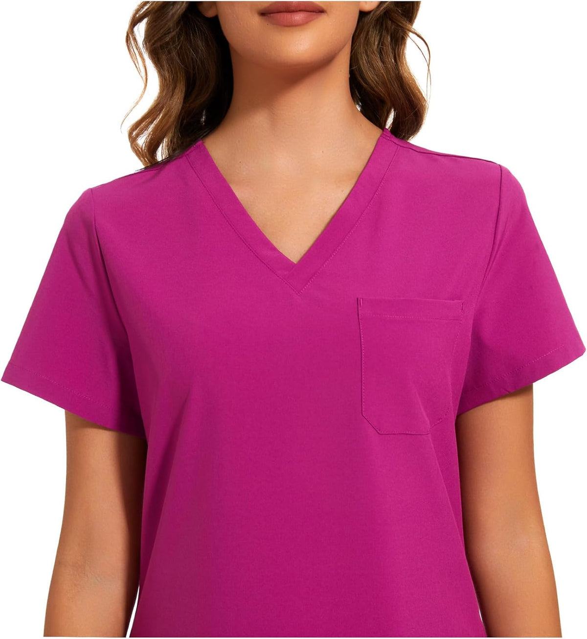 Luna V-Neck Scrub Top — Azalea Pink — 4