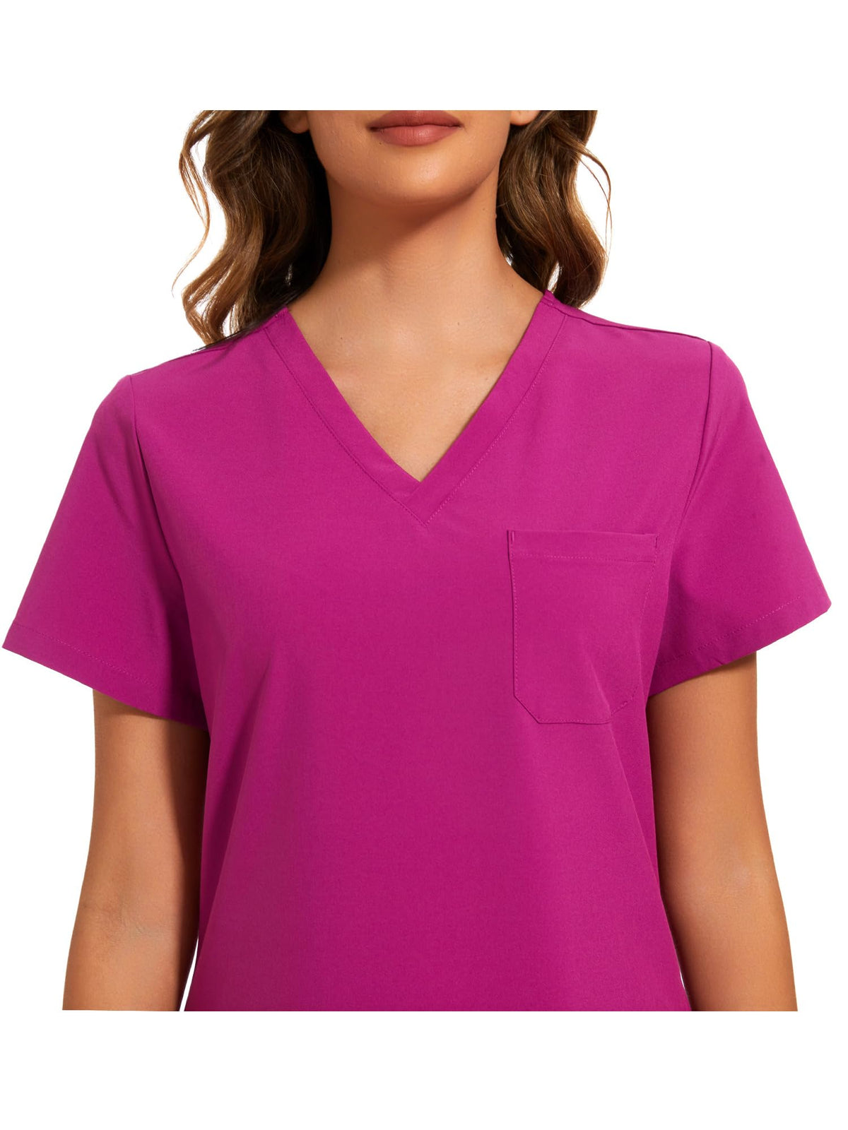 Luna V-Neck Scrub Top — Azalea Pink — 4