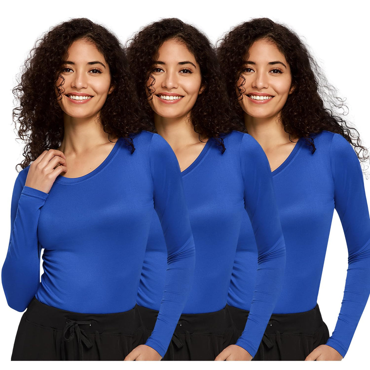 Mira Long Sleeve Crew Neck Underscrub 3-Pack — Royal Blue — 1
