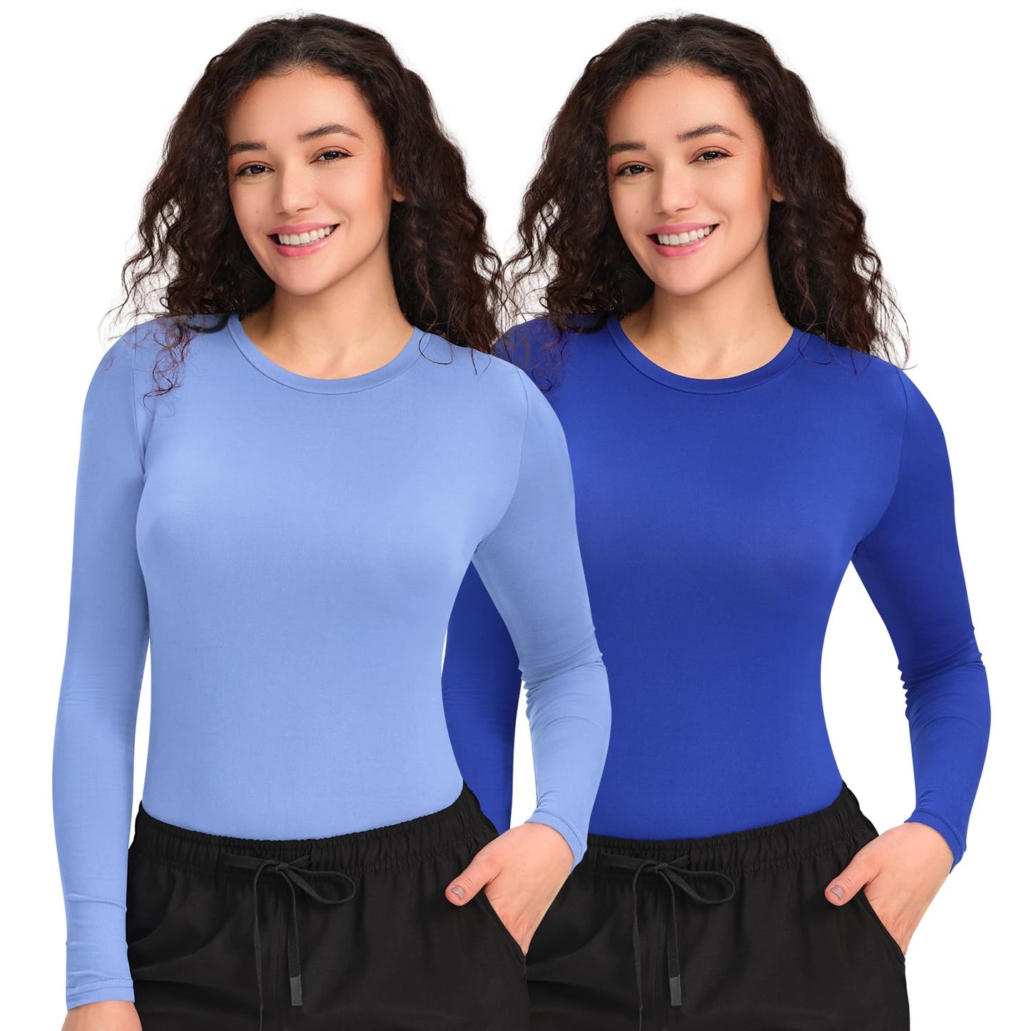 CSDD03 Women's 2-Pack Long-Sleeve Underscrub Top — Ceil Blue/Royal Blue — 1