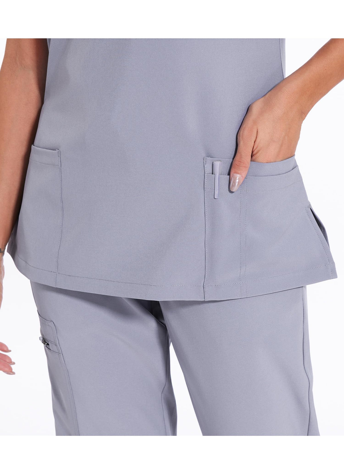 Luna V-Neck Scrub Top — Light Grey — 5