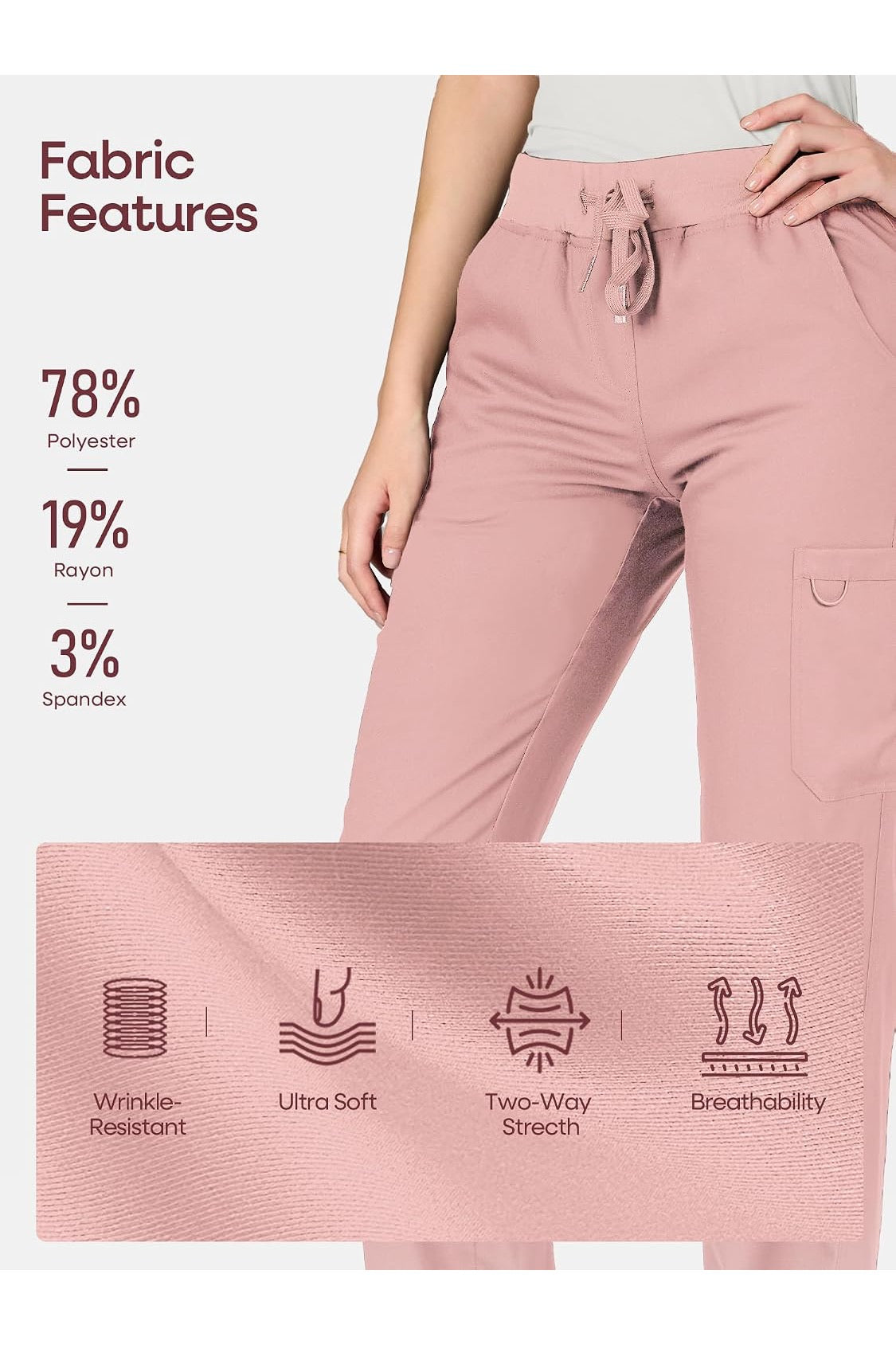 COZYFIT women's pink straight-leg cargo scrub pants - image 3