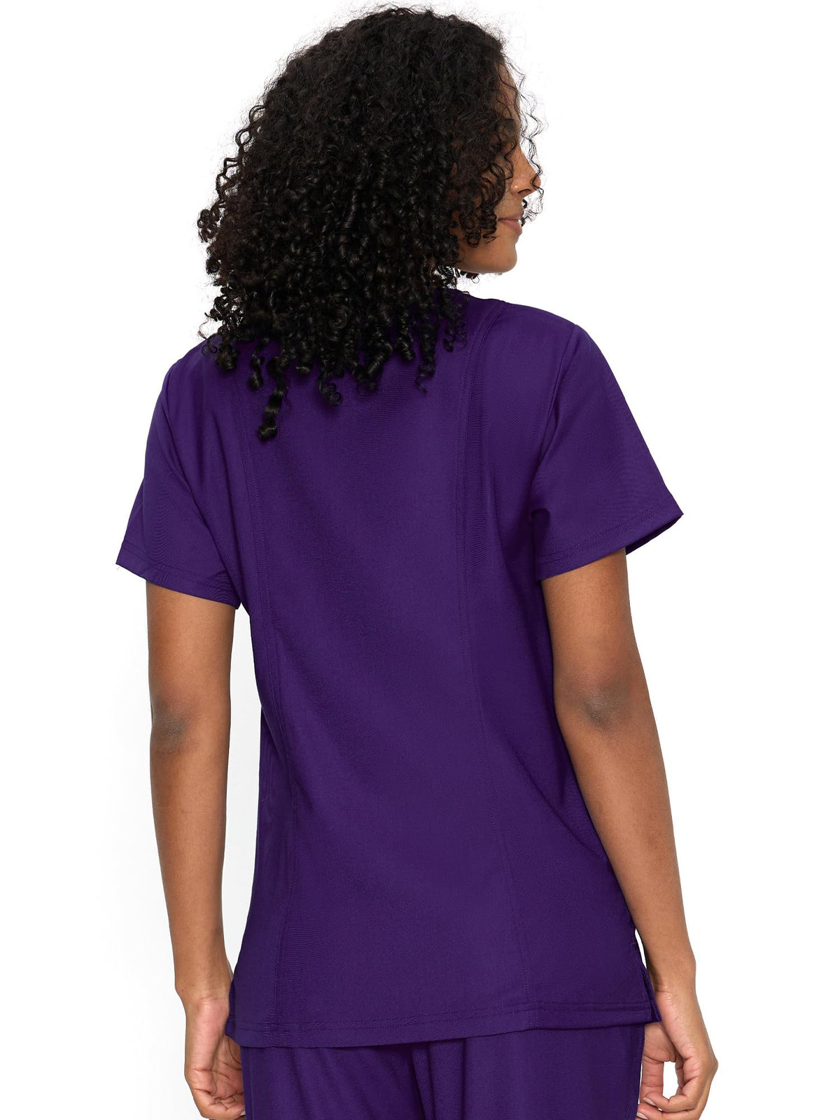 Venus Mock Wrap Scrub Top, Dark Purple, Back View