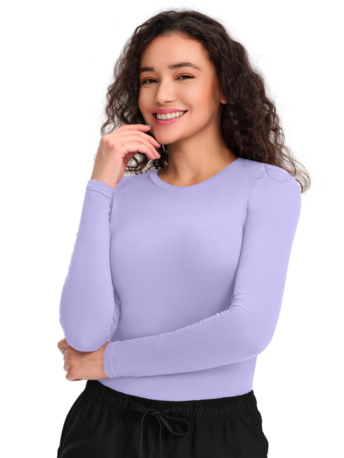 CSDD03 Women's 2-Pack Long-Sleeve Underscrub Top — Black/Light Purple — 7