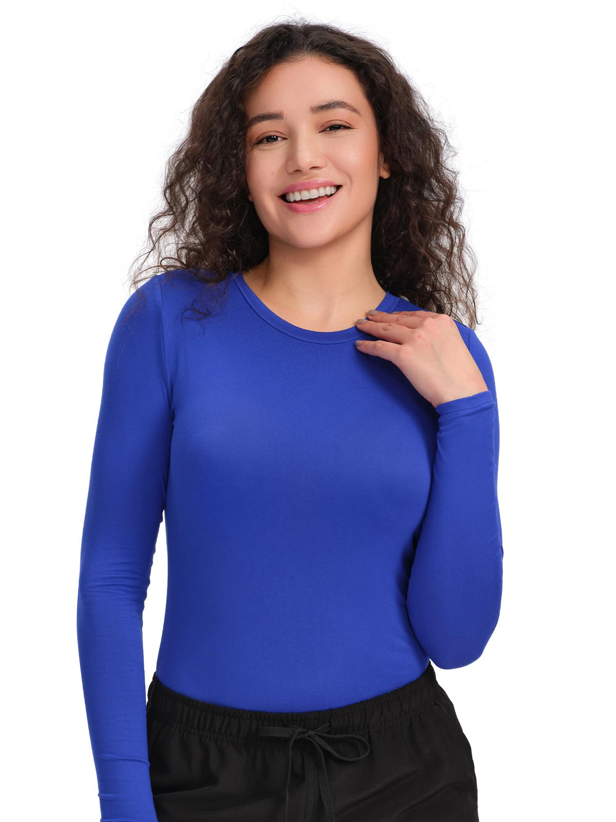 CSDD03 Women's 2-Pack Long-Sleeve Underscrub Top — White/Royal Blue — 4