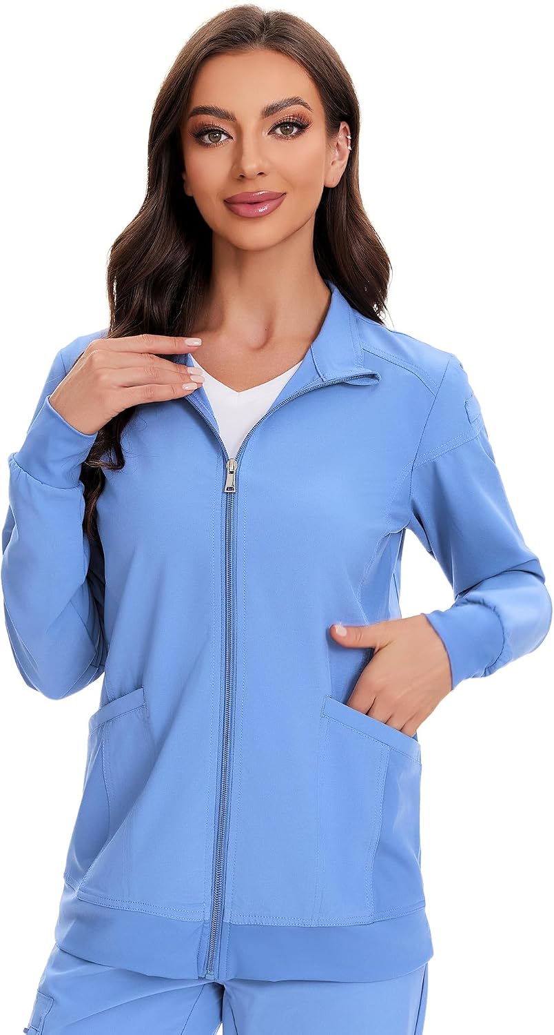 Juno Zip Front Scrub Jacket — True Ceil Blue — 1