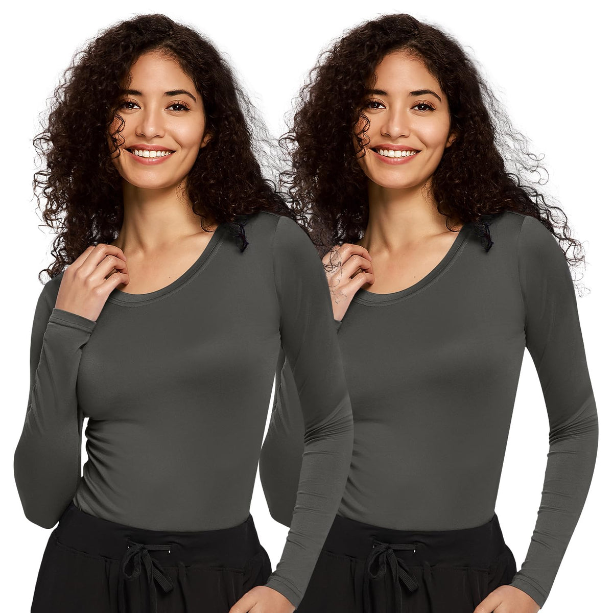 Mira Long Sleeve Crew Neck Underscrub 2-Pack — Grey/Grey — 1