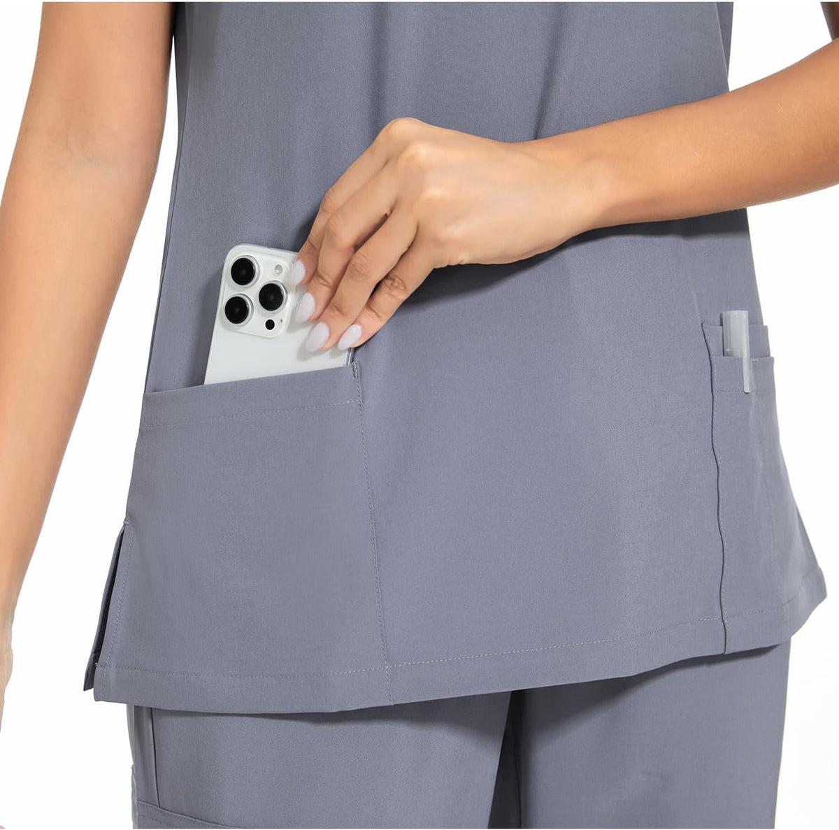 Luna V-Neck Scrub Top — Grey — 5