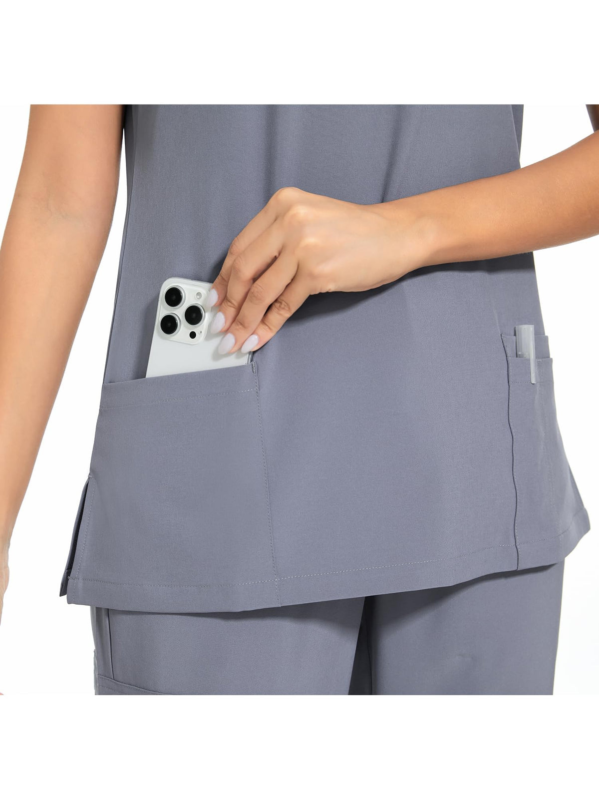 Luna V-Neck Scrub Top — Grey — 5