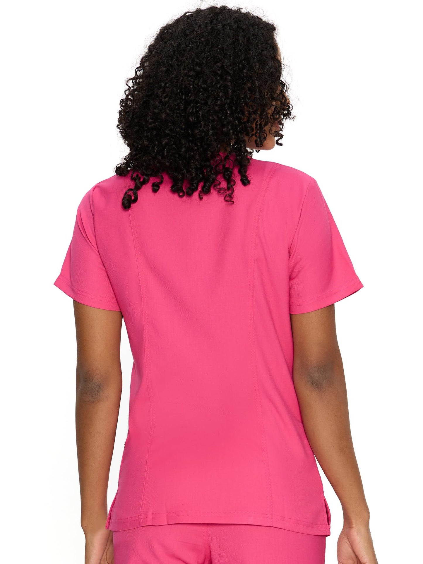 Venus Mock Wrap Scrub Top, Hot Pink, Back View