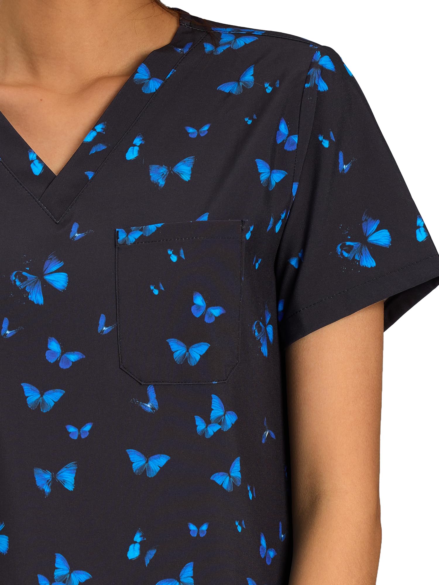 CSYHT01P01 Women's Printed V-Neck Scrub Top — Blue Butterfly — 7