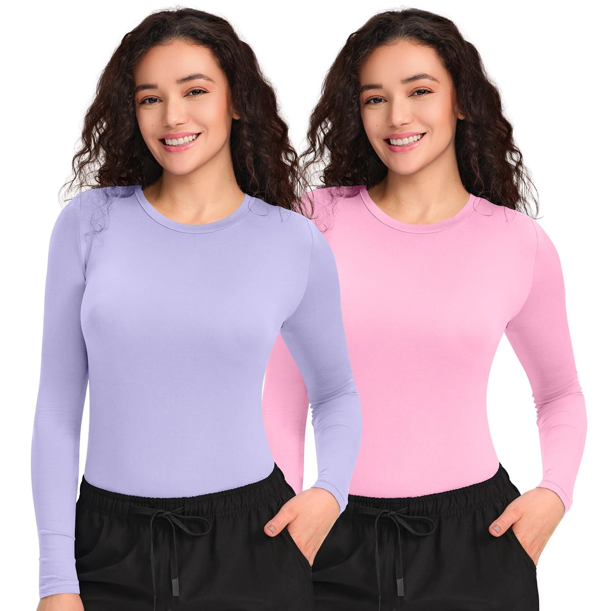 CSDD03 Women's 2-Pack Long-Sleeve Underscrub Top — Light Purple/Pink — 1
