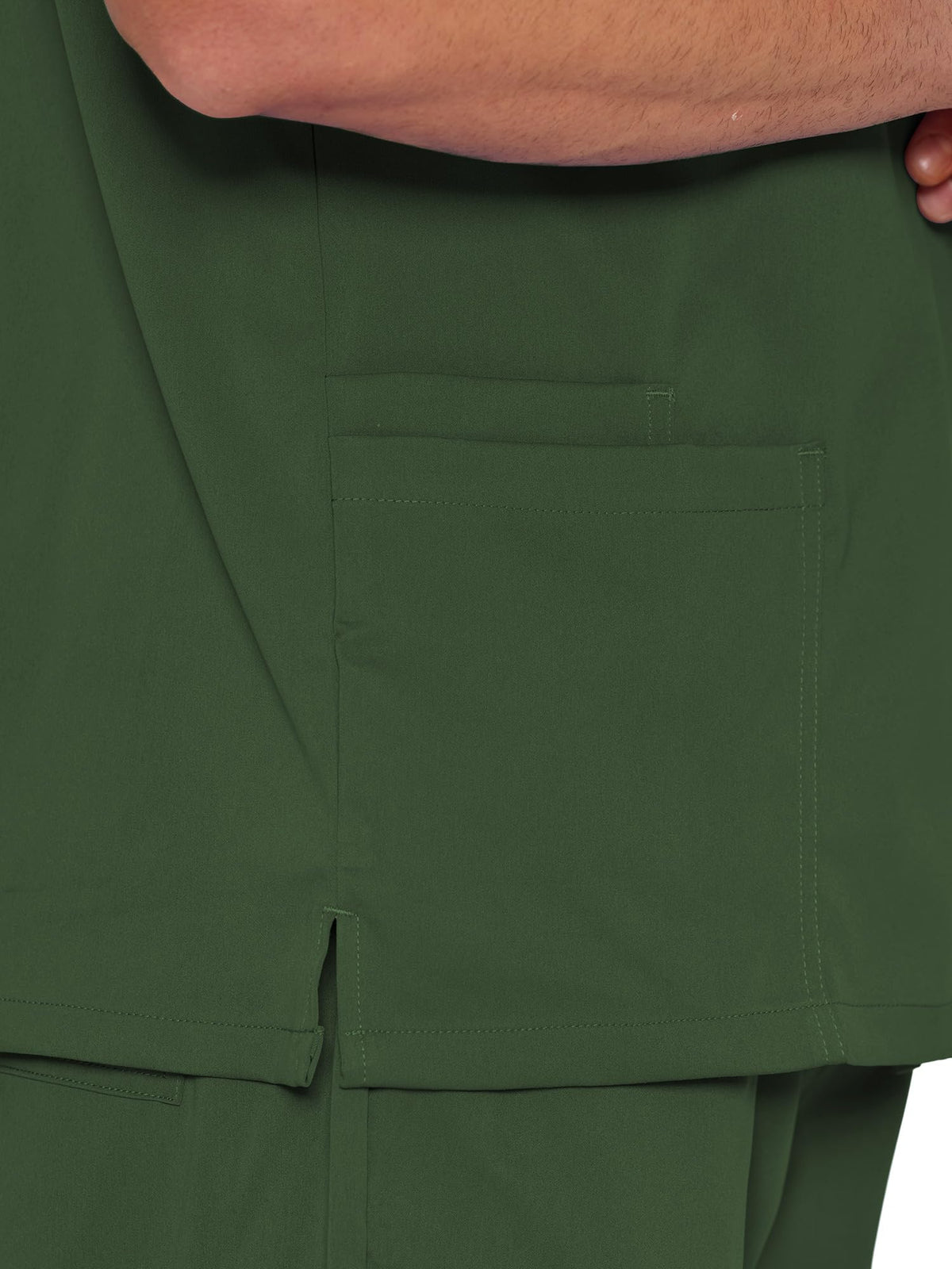 Orion V-Neck Scrub Top, Army Green, Side Hem Slit Detail