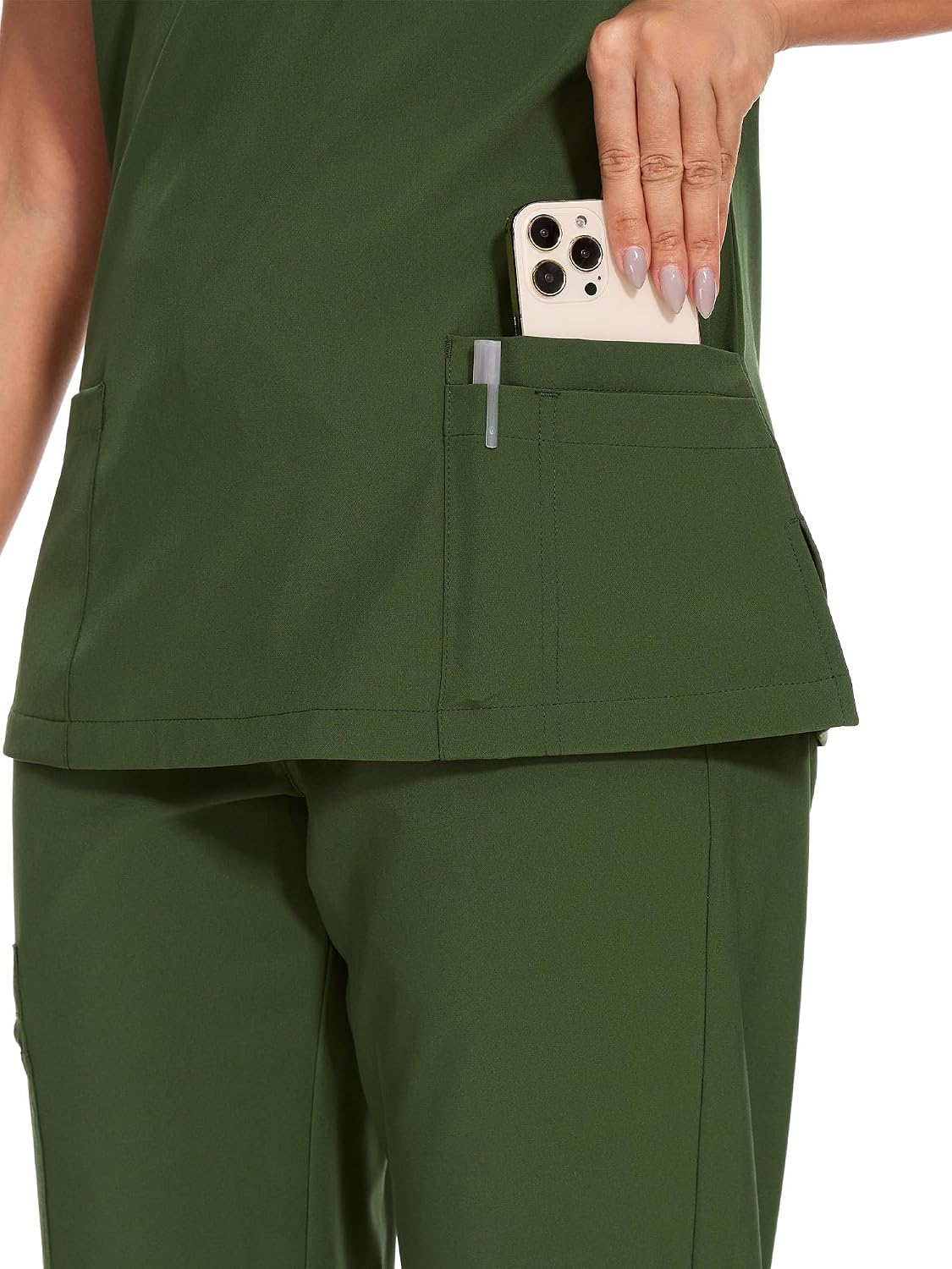 Luna V-Neck Scrub Top — Army Green — 5