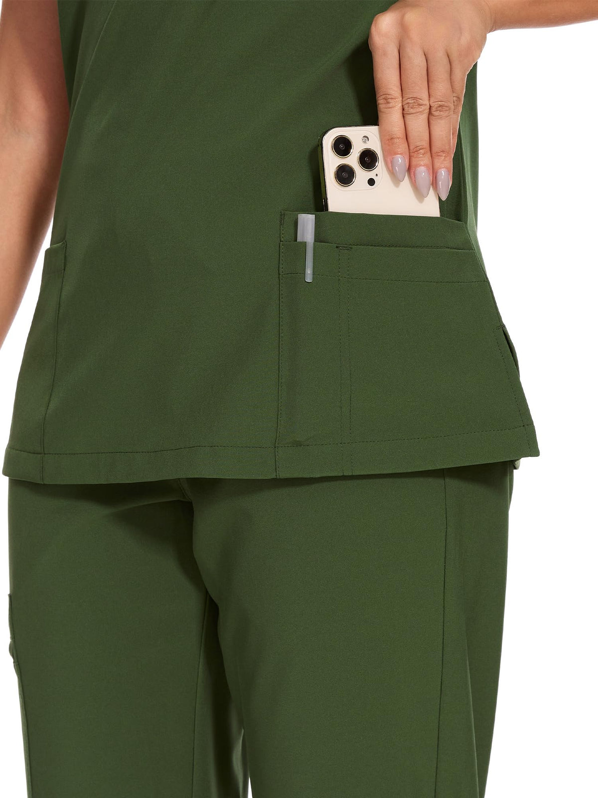 Luna V-Neck Scrub Top — Army Green — 5