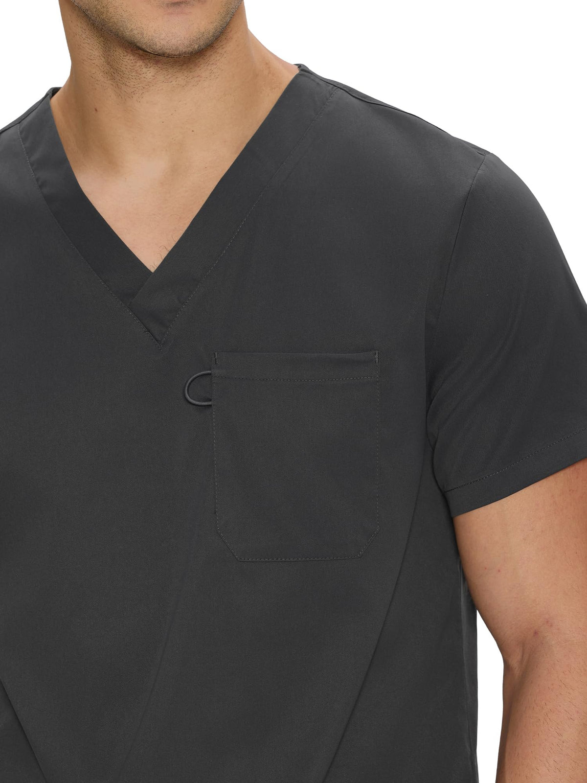 Orion V-Neck Scrub Top, Dark Grey, V-Neck and Chest Pocket Detail