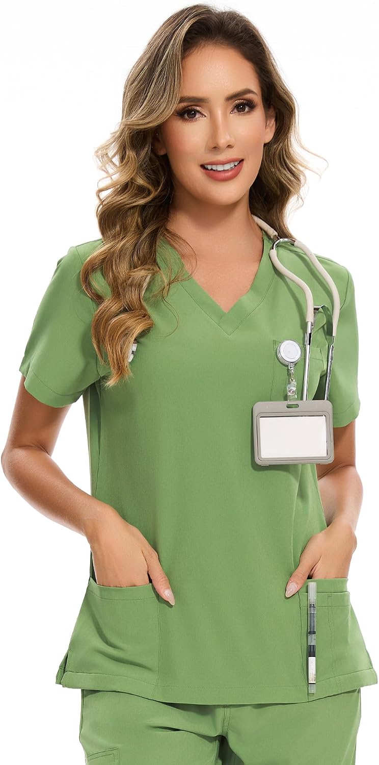Luna V-Neck Scrub Top — Beanstalk Green — 1