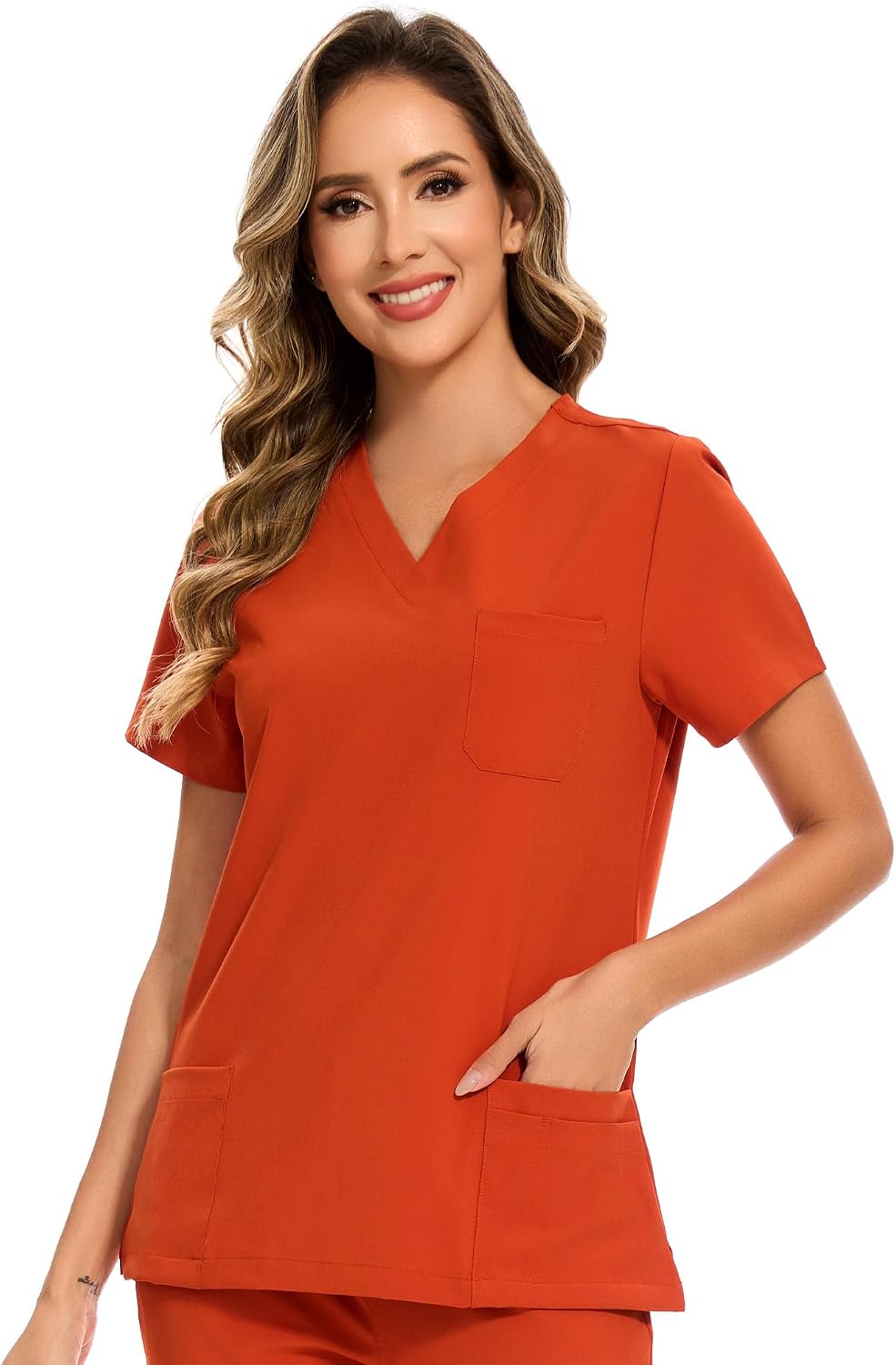 Luna V-Neck Scrub Top — Red Tea — 2
