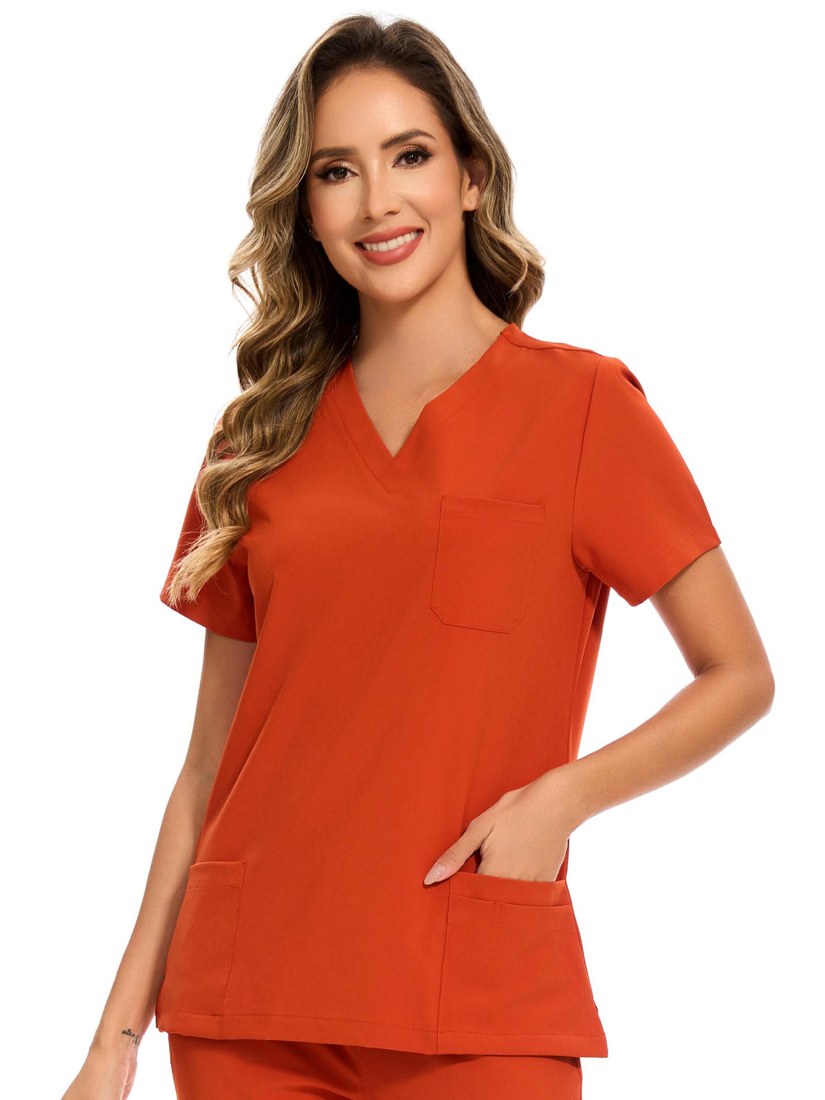 Luna V-Neck Scrub Top — Red Tea — 2