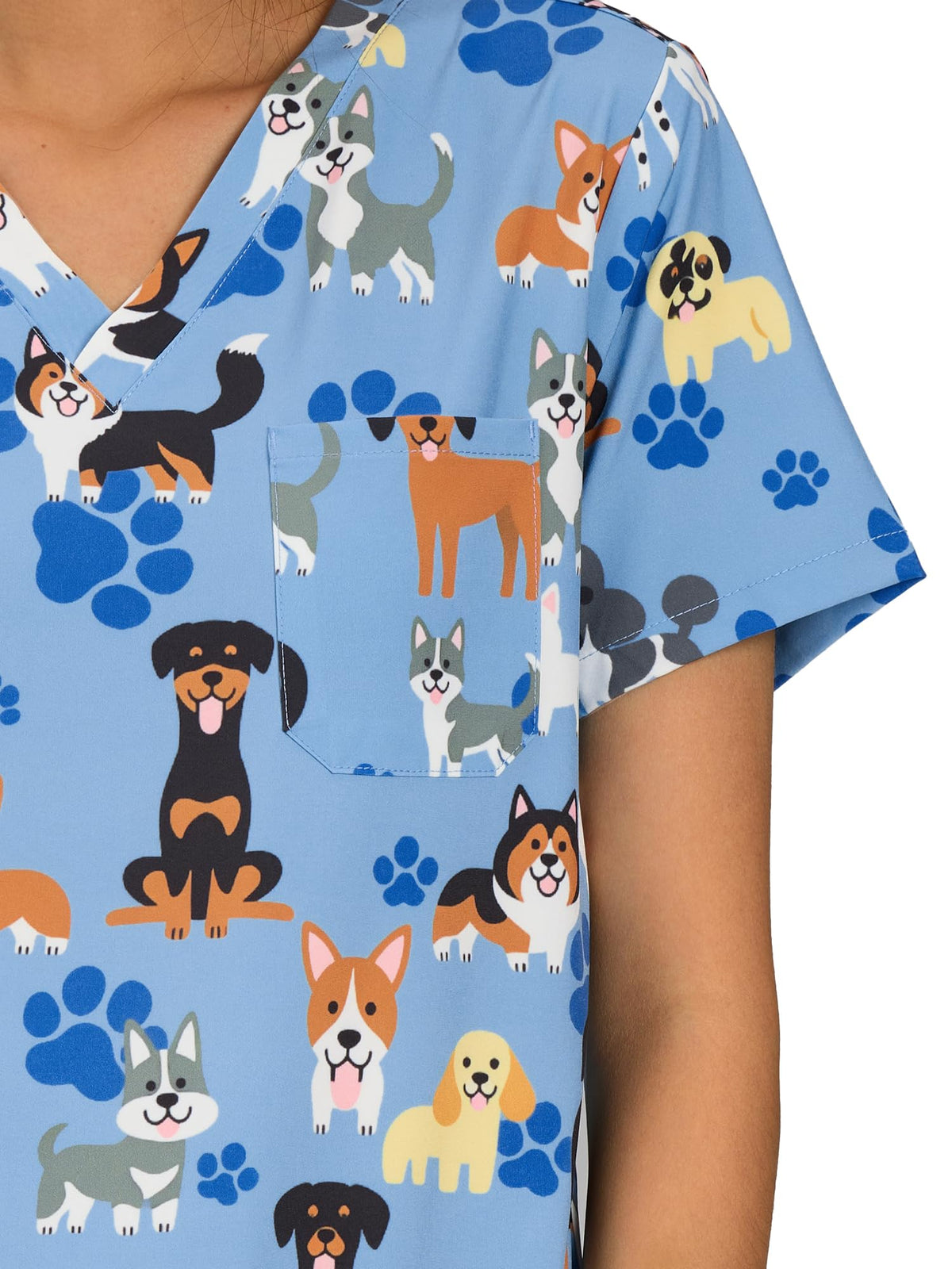 CSYHT01P01 Women's Printed V-Neck Scrub Top — Blue Dog — 7