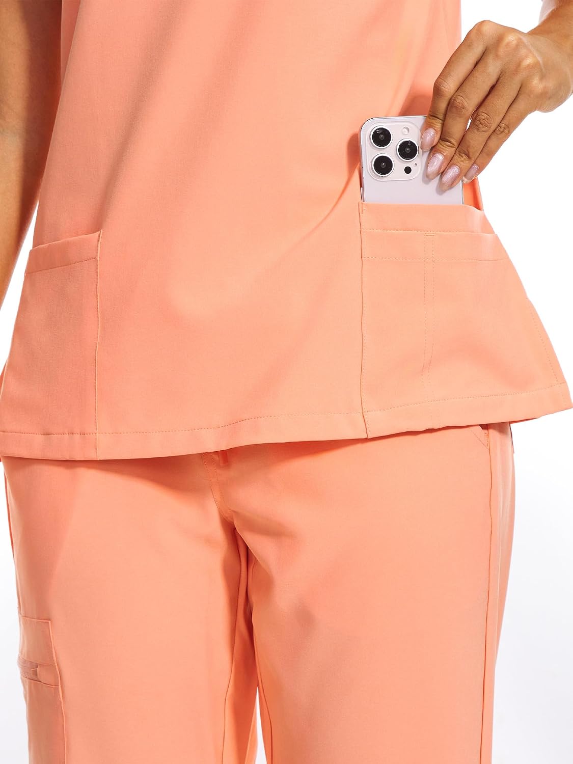 Luna V-Neck Scrub Top — Coral Red — 5