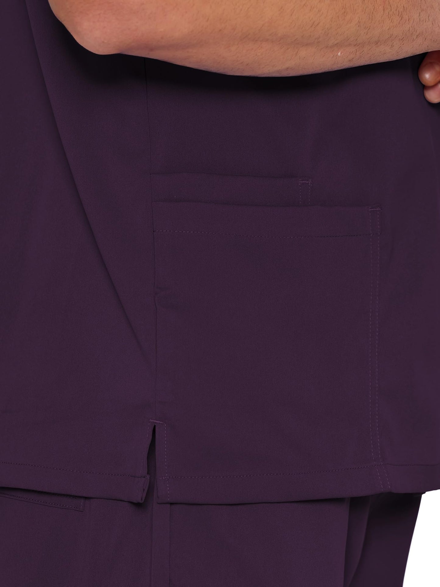 Orion V-Neck Scrub Top, Dark Purple, Side Hem Slit Detail