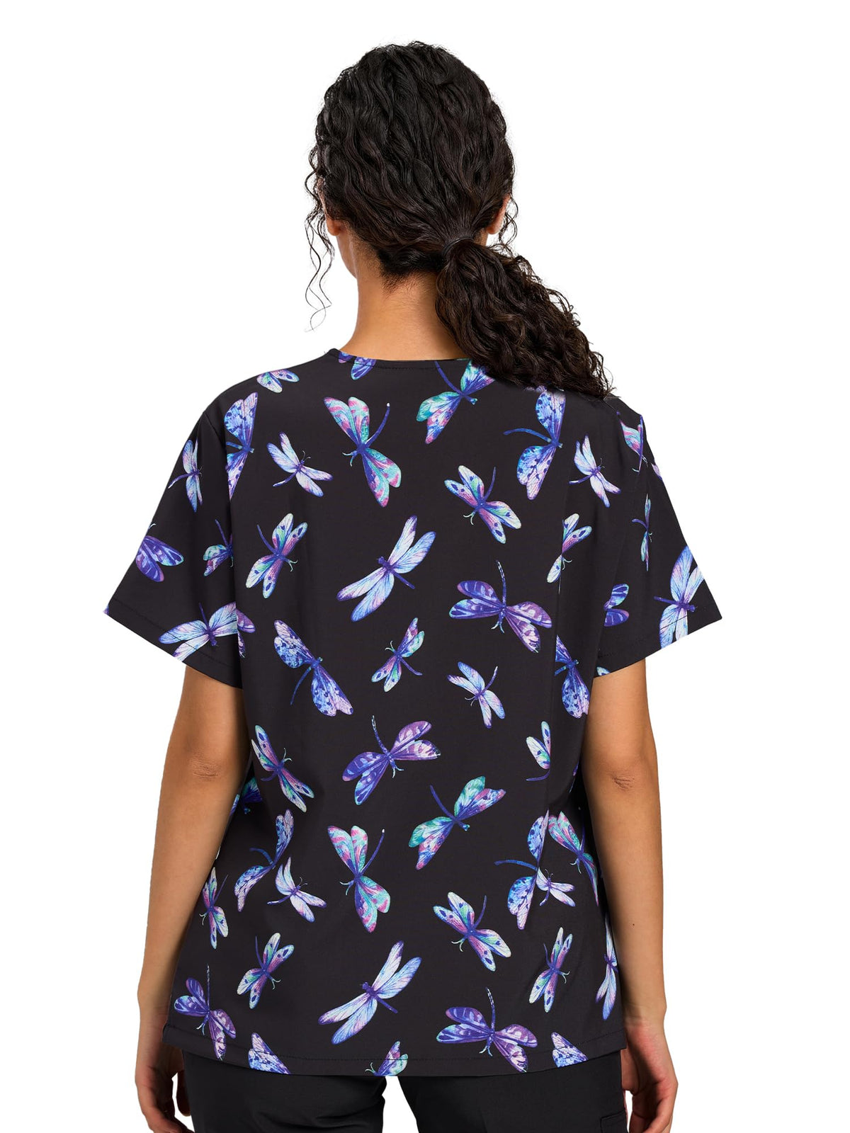 CSYHT01P01 Women's Printed V-Neck Scrub Top — Dragonfly — 5