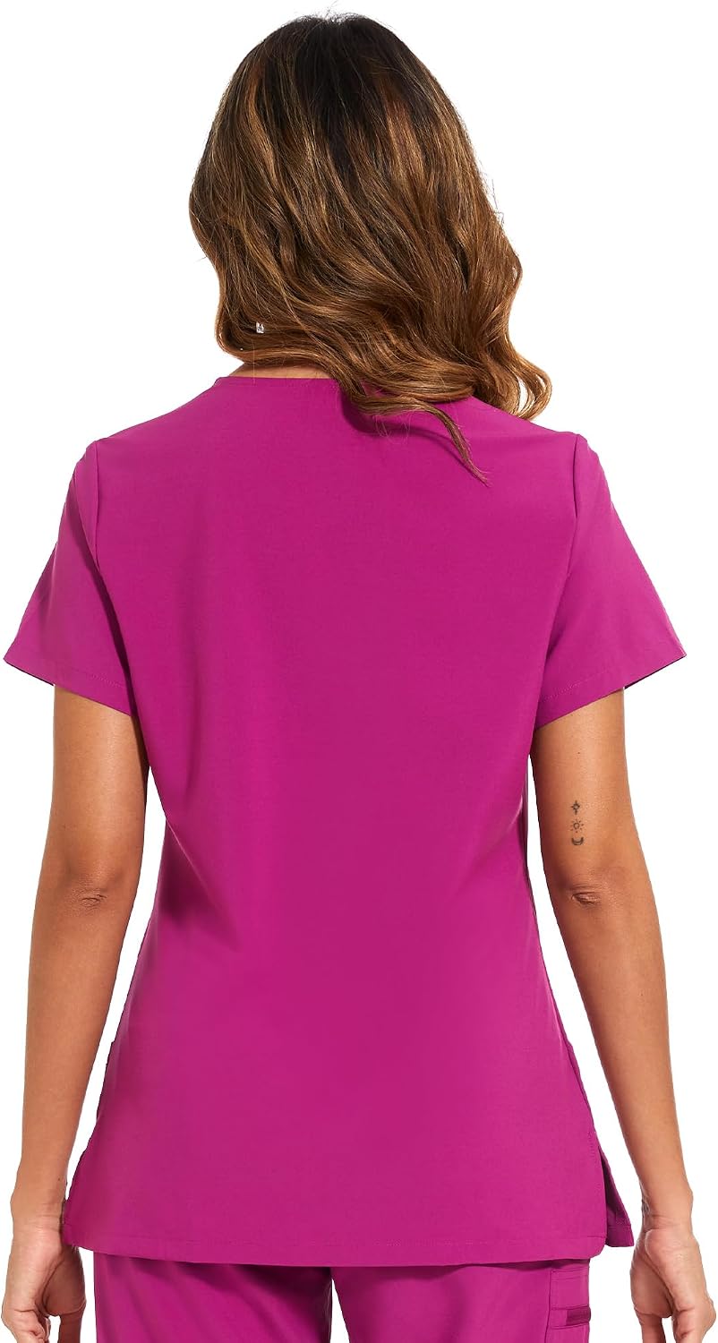 Luna V-Neck Scrub Top — Azalea Pink — 3