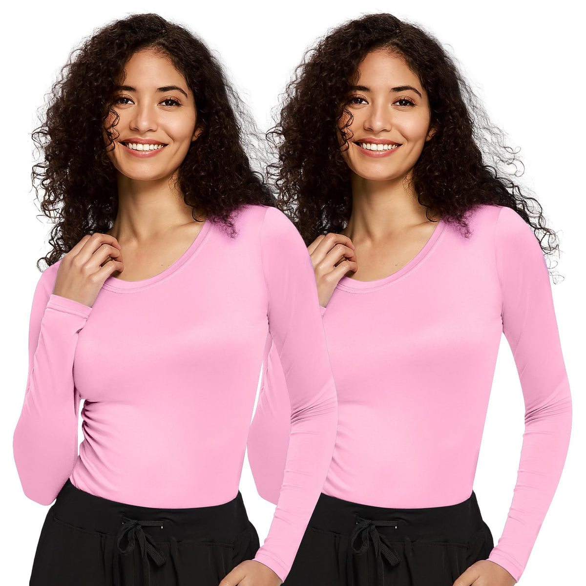 Mira Long Sleeve Crew Neck Underscrub 2-Pack — Pink/Pink — 1