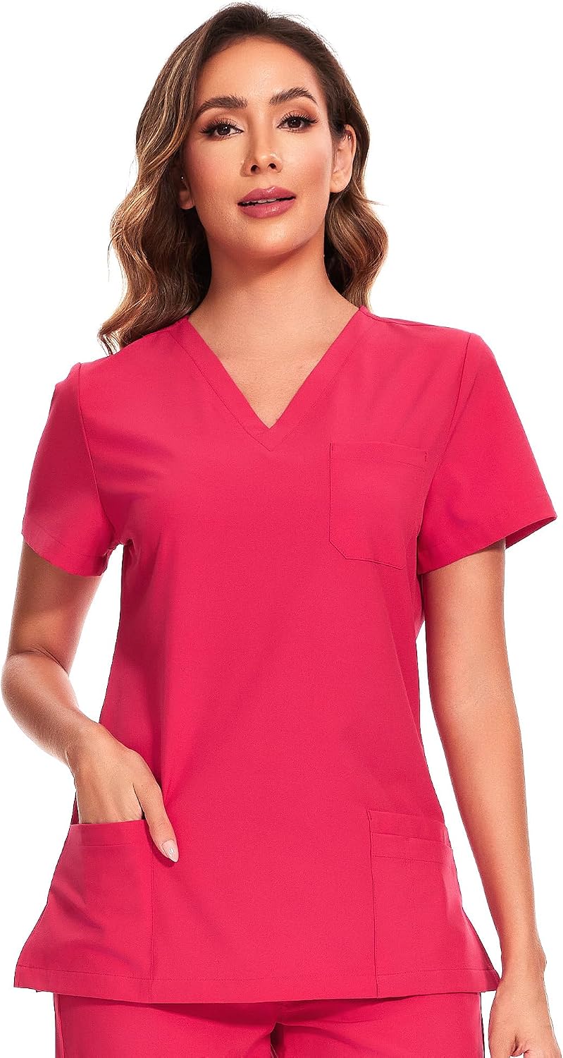 Luna V-Neck Scrub Top — Rose Red — 2