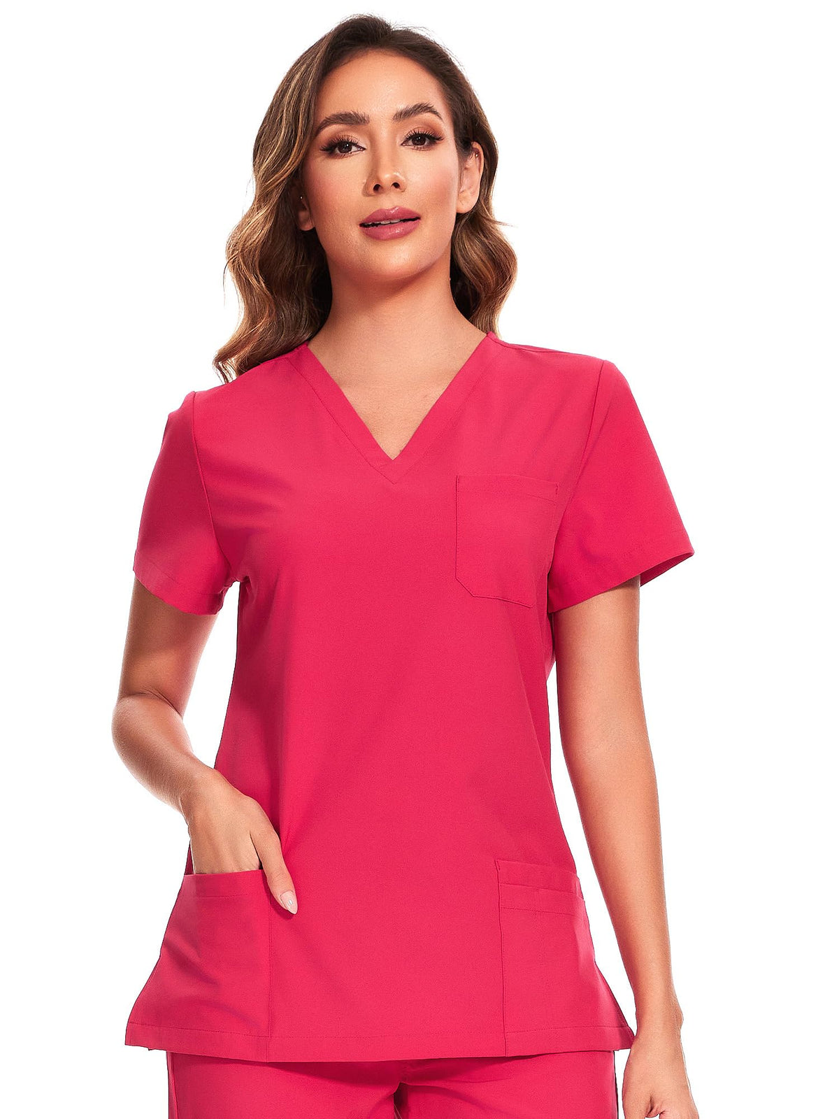 Luna V-Neck Scrub Top — Rose Red — 2