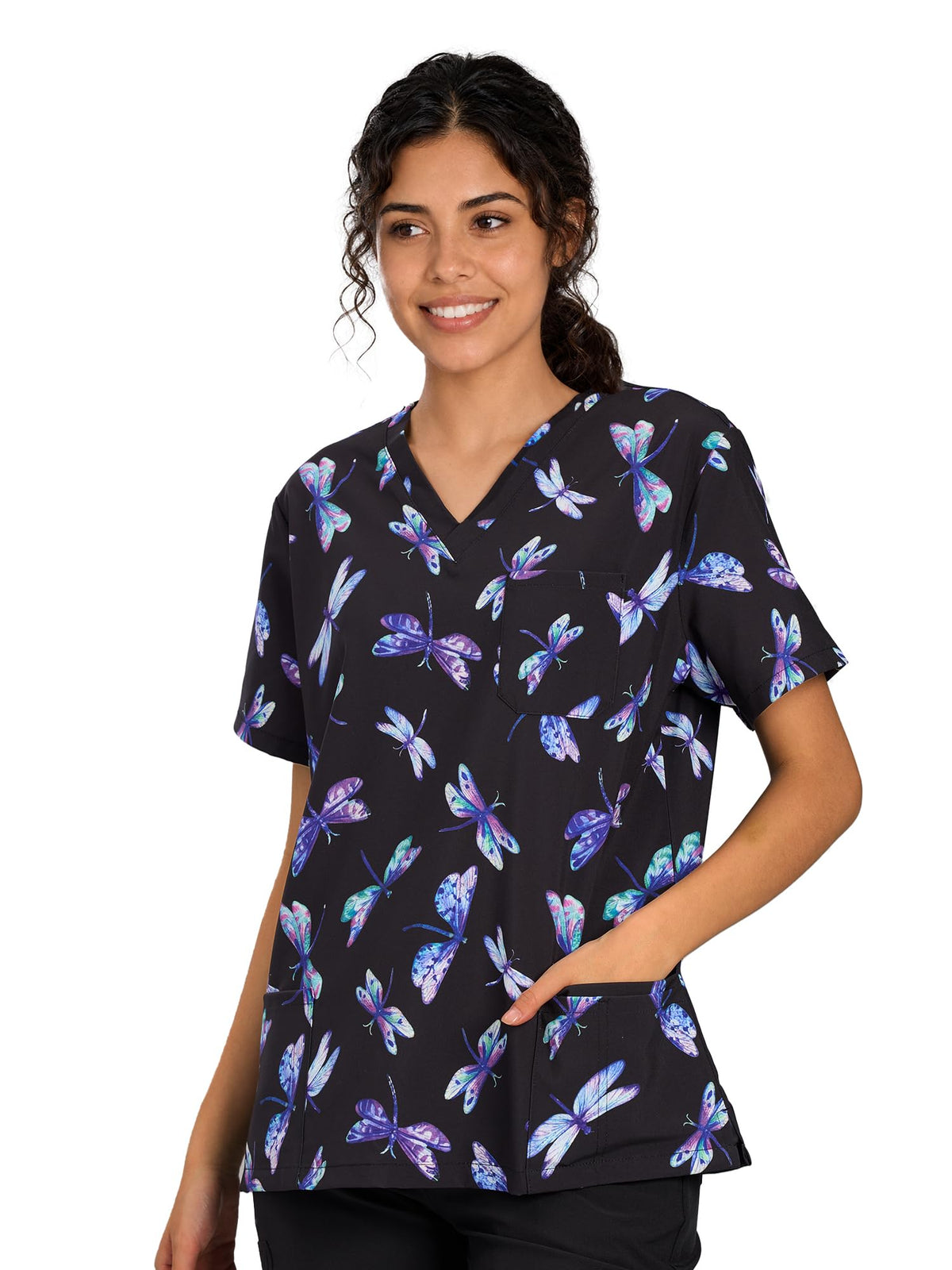 CSYHT01P01 Women's Printed V-Neck Scrub Top — Dragonfly — 4