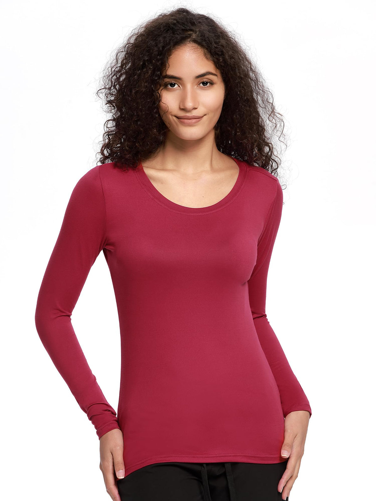 Mira Long Sleeve Crew Neck Underscrub 3-Pack — Burgundy — 2