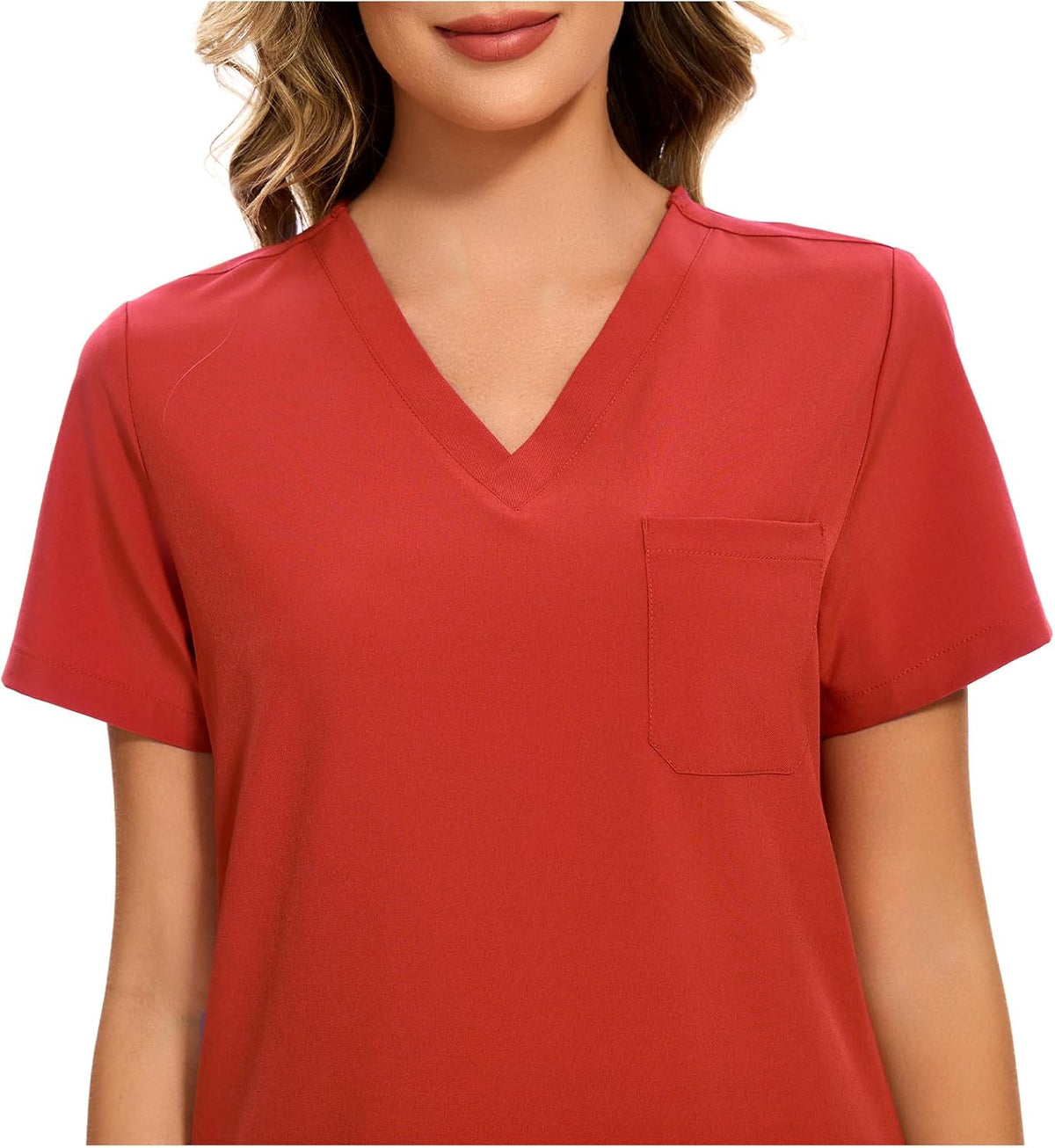 Luna V-Neck Scrub Top — Red — 4