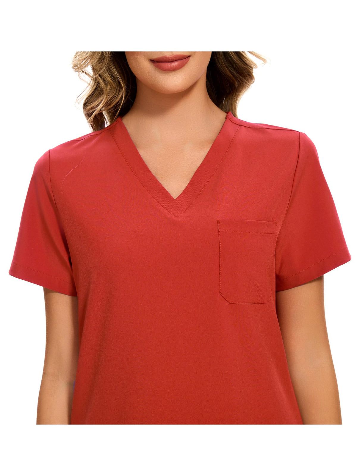 Luna V-Neck Scrub Top — Red — 4