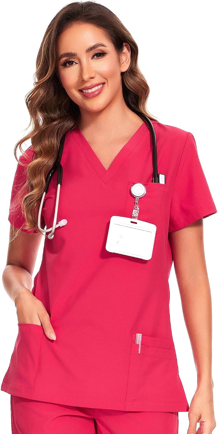 Luna V-Neck Scrub Top — Rose Red — 1