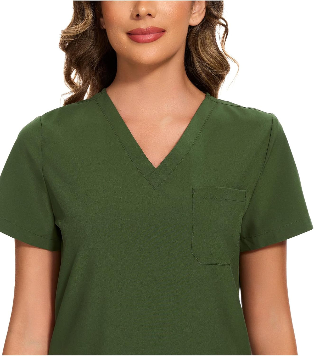 Luna V-Neck Scrub Top — Army Green — 4