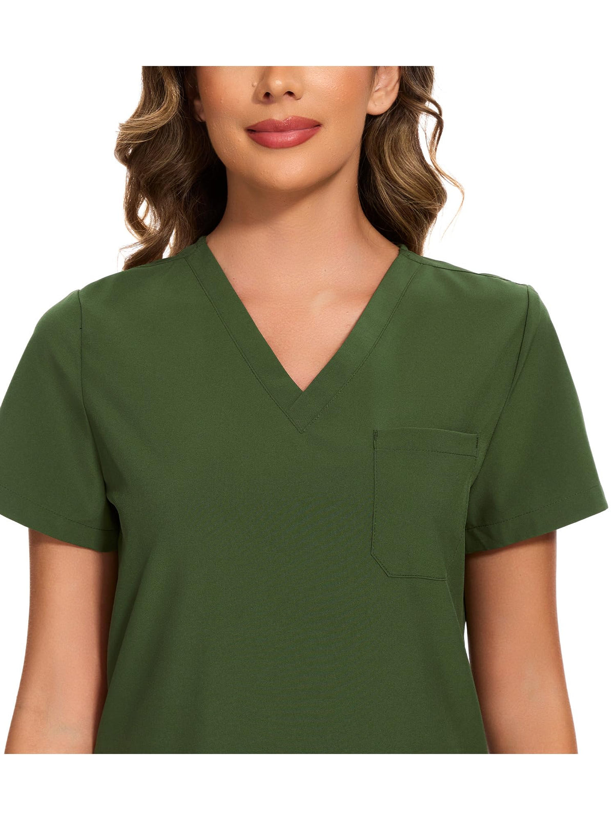 Luna V-Neck Scrub Top — Army Green — 4