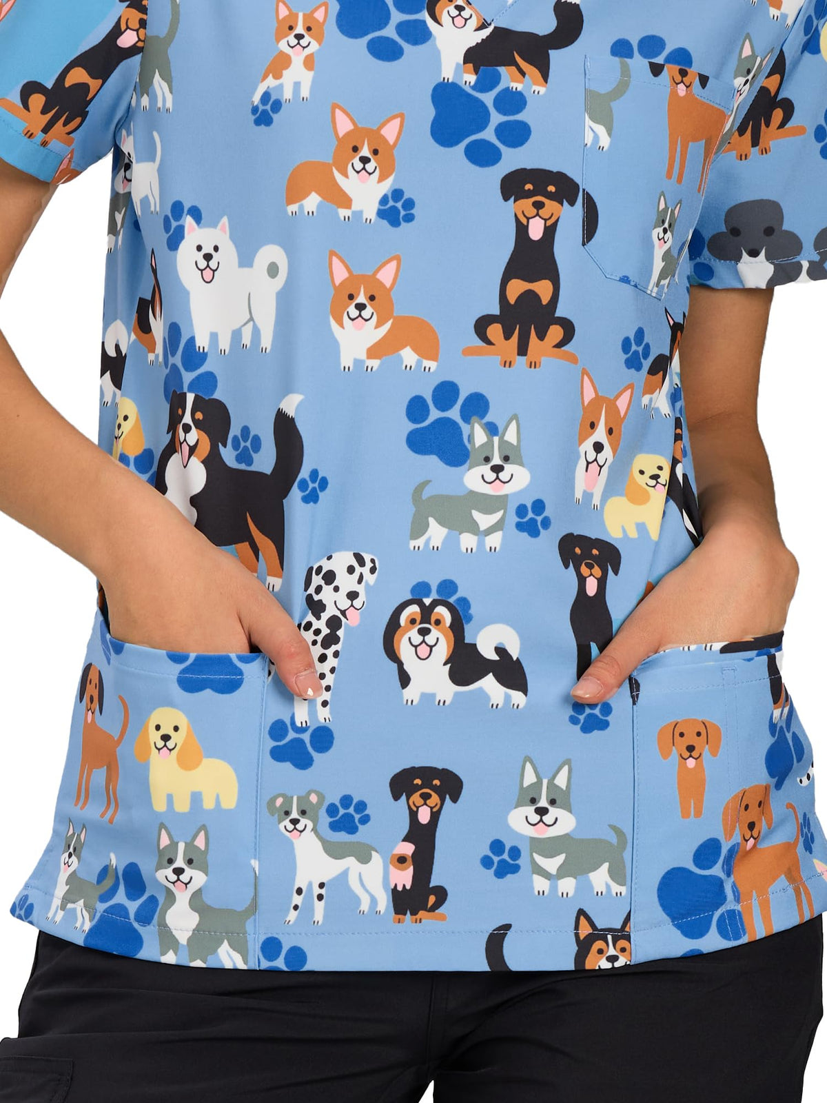 CSYHT01P01 Women's Printed V-Neck Scrub Top — Blue Dog — 8