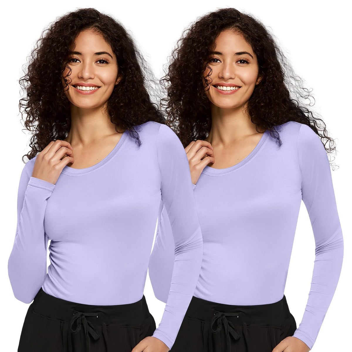 Mira Long Sleeve Crew Neck Underscrub 2-Pack — Light Purple/Light Purple — 1