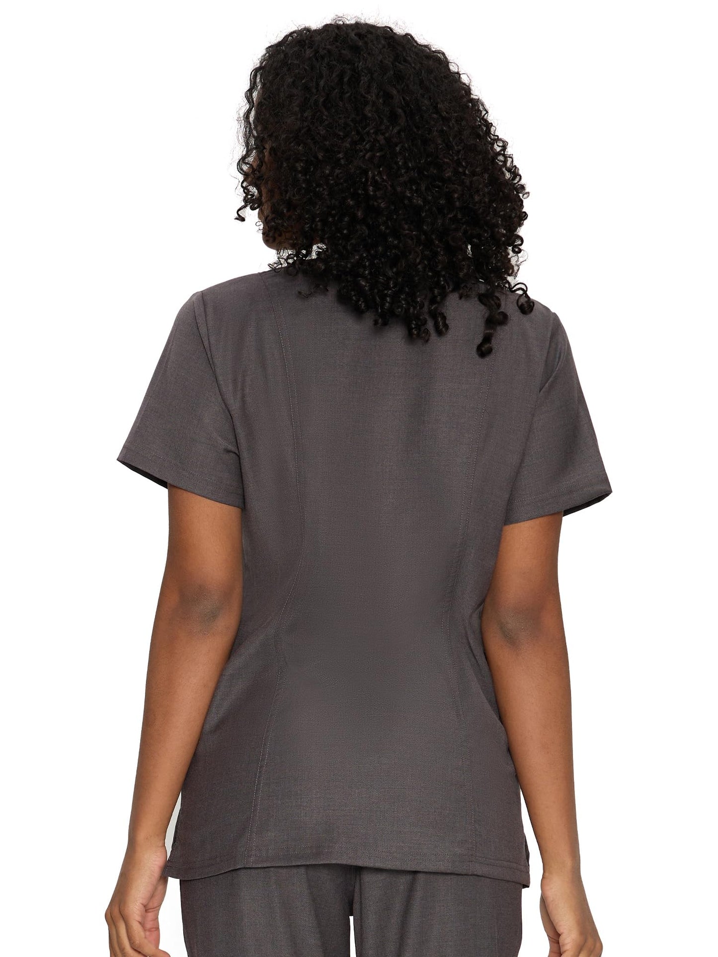 Venus Mock Wrap Scrub Top, Rock Grey, Back View