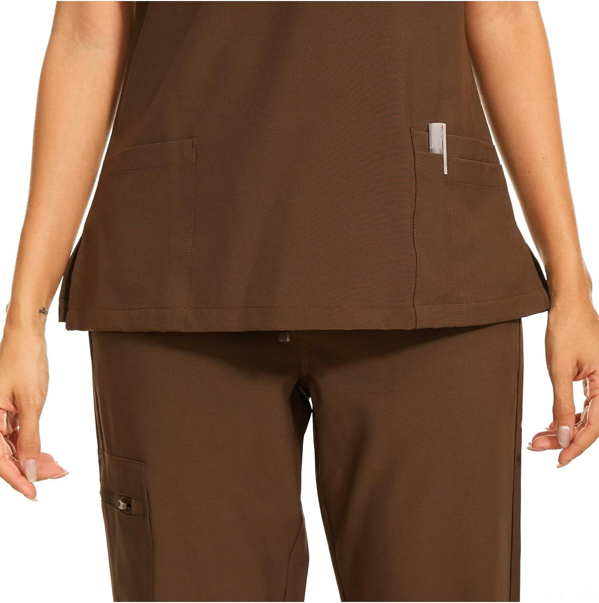 Luna V-Neck Scrub Top — Brown — 5
