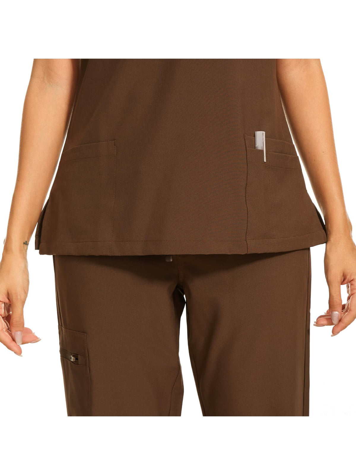 Luna V-Neck Scrub Top — Brown — 5