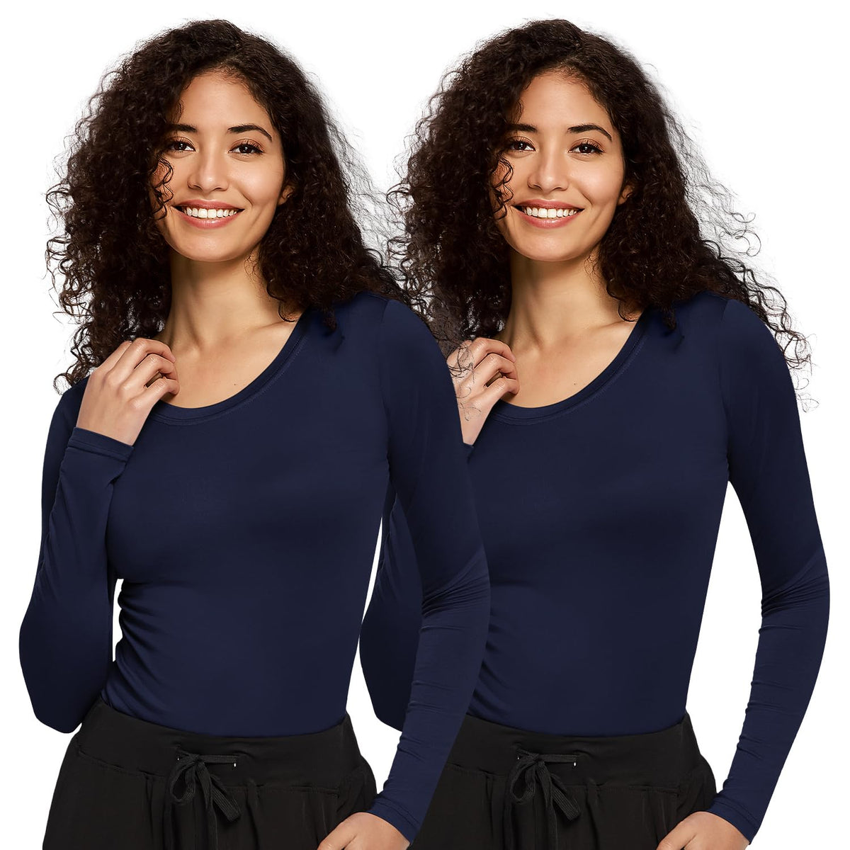 Mira Long Sleeve Crew Neck Underscrub 2-Pack — Navy Blue/Navy Blue — 1