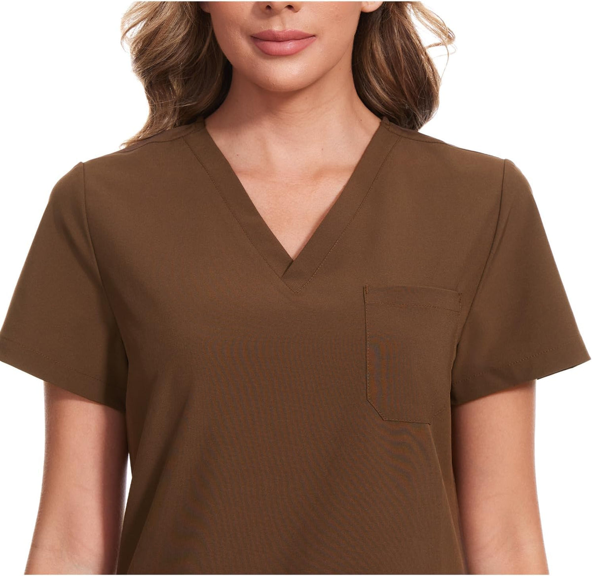 Luna V-Neck Scrub Top — Brown — 4