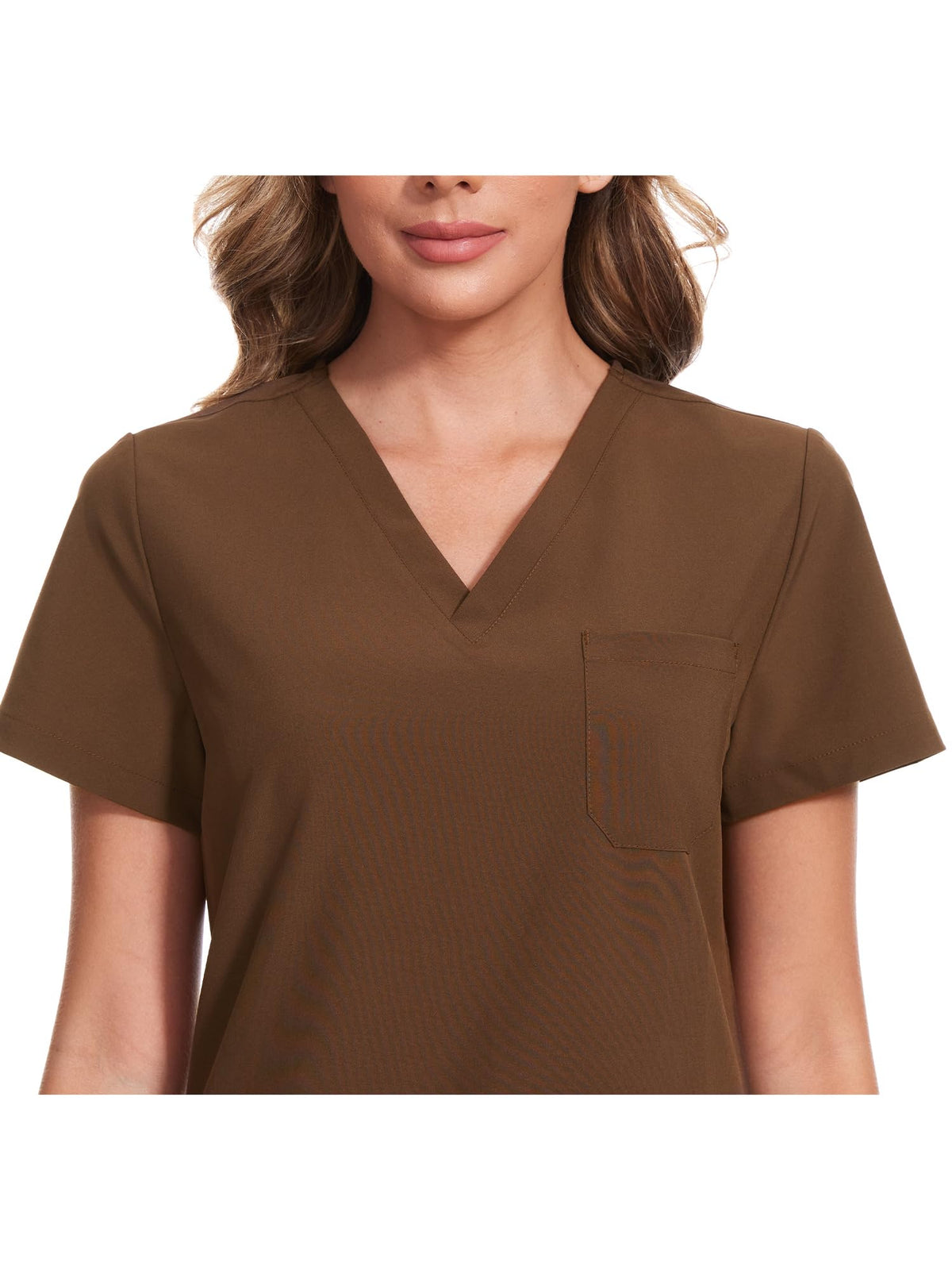Luna V-Neck Scrub Top — Brown — 4
