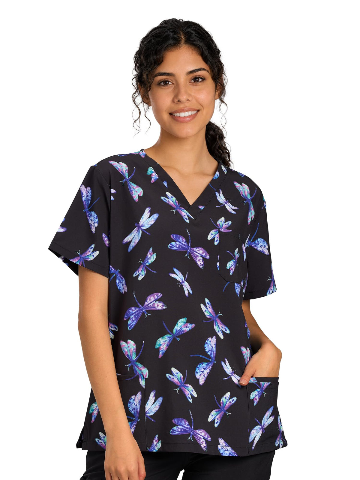 CSYHT01P01 Women's Printed V-Neck Scrub Top — Dragonfly — 6