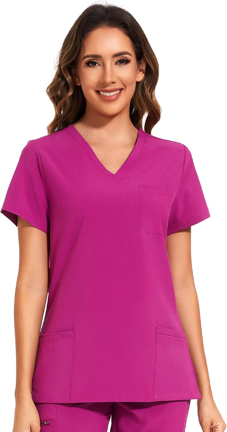 Luna V-Neck Scrub Top — Azalea Pink — 6