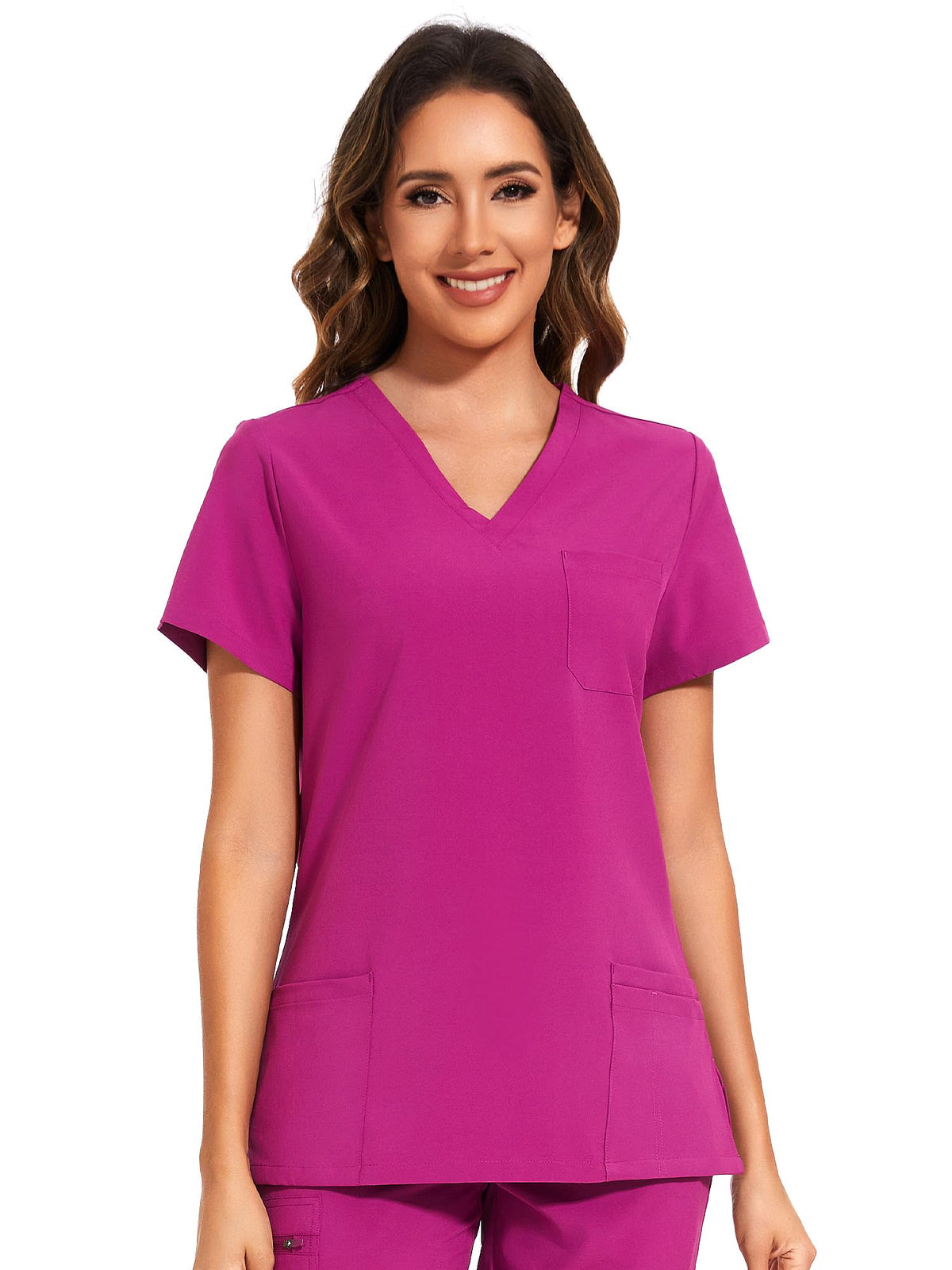 Luna V-Neck Scrub Top — Azalea Pink — 6