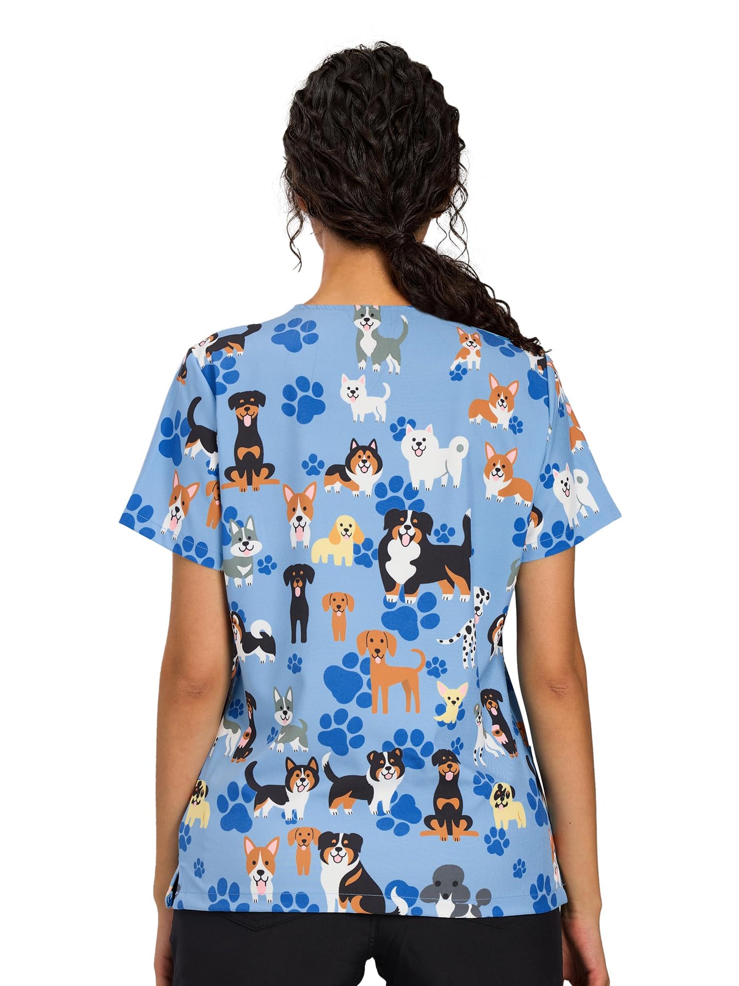 CSYHT01P01 Women's Printed V-Neck Scrub Top — Blue Dog — 5